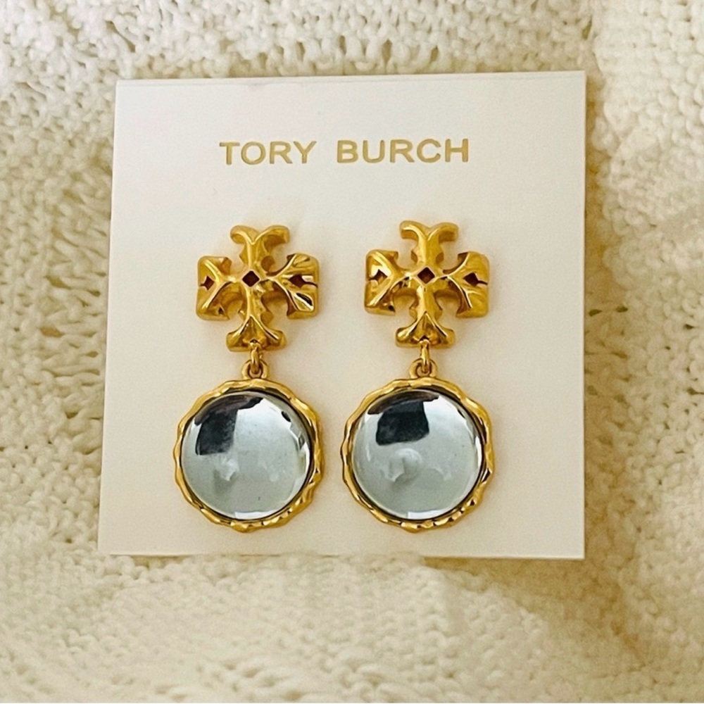 Tory Burch Gold and Clear Statement Earrings